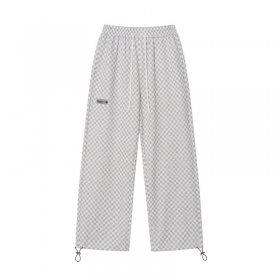 Бело-серые клетчатые прямого кроя широкие Bluremo штаны с затяжками