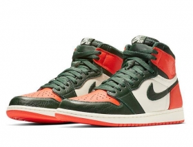 Зеленые кроссовки с оранжевыми накладками Air Jordan High