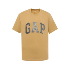 Бежевого цвета футболка Gap модель с коротким рукавом