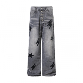 Серые потертые ретро джинсы Made Extreme с принтами "Звёзды"