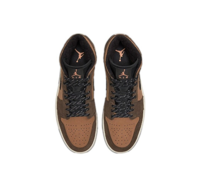 Кроссовки бежевые с коричневым Air Jordan Mid кожа