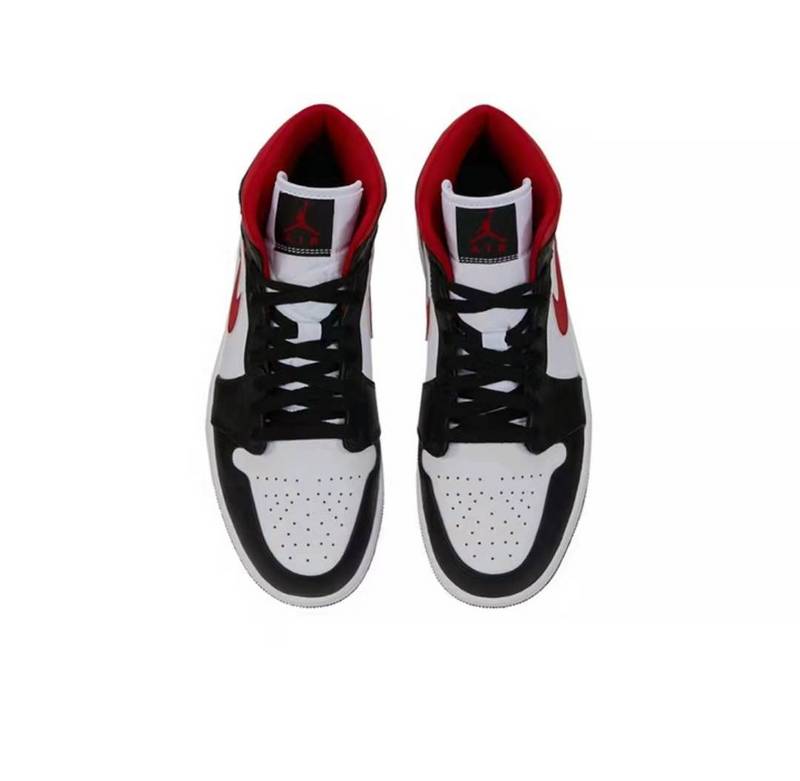 Белые с черным и красным кроссовки Air Jordan Mid кожа