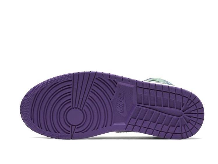 Зеленые с фиолетовым кроссовки Air Jordan Mid кожа