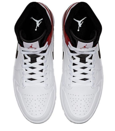 Белые кроссовки Air Jordan Mid с красной пяткой кожа