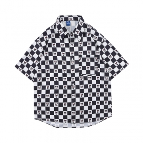 Рубашка летняя TIDE EKU чёрно-белая с принтом шахматной доски