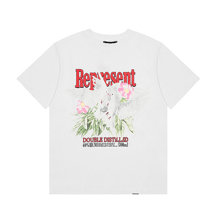 С принтом "Голуби и цветы" белого цвета футболка REPRESENT