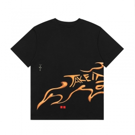 Просторная футболка Cactus Jack черная с рисунком "Фигура в огне"