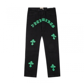 Чёрные прямые с вышитыми зелёными крестами от Gallery Dept джинсы