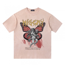С бабочкой на груди и ангелом розовая SUCKMY из замши футболка