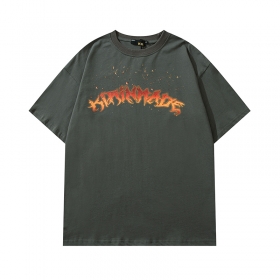 Свободная серого цвета футболка KIRIN STRANGE с "огненным" принтом