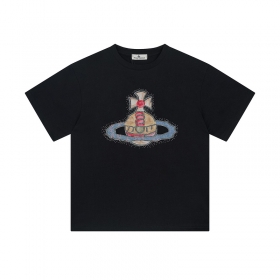 Однотонная Vivienne Westwood футболка черного цвета со стразами