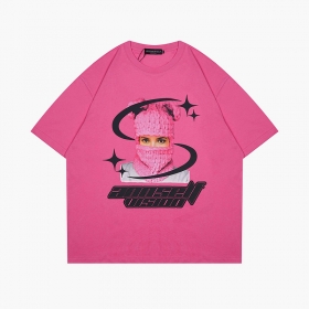 Трендовая розового-цвета Anotherself футболка с ярким принтом