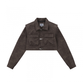 Трендовая укороченная коричневая TIDE EKU куртка с 3-мя застёжками