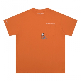 Оранжевая футболка Chrome Hearts с принтом на спине и круглым вырезом
