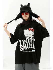 Удлинённая чёрная Donsmoke футболка с принтом "Hello Kitty"