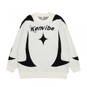 Унисекс белый с чёрными вставками пуловер Ken Vibe свободного кроя