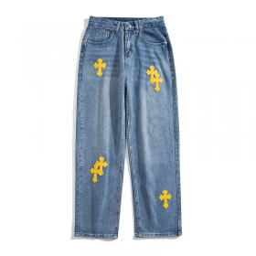 Практичные светло-синие BYD JEANS джинсы с желтыми крестами