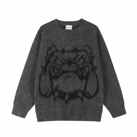Темно-серый оверсайз DONTCOWER свитер с изображением бульдога
