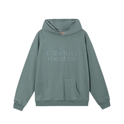 Худи голубое Fear Of God выполнено в стиле оверсайз