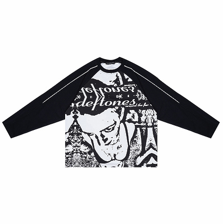 Модный лонгслив Anotherself черного цвета с белым принтом