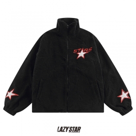 Брендовая LAZY STAR куртка тедди черного цвета на молнии