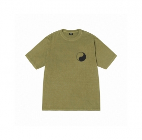 Стильная футболка Stussy цвета хаки с фирменным рисунком