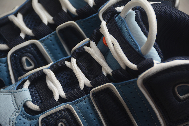Кожаные сине-голубе Nike Air More Uptempo 96 высокие кроссовки