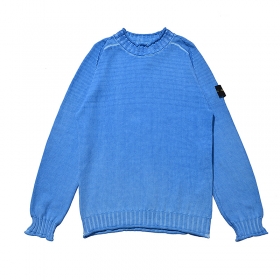 Шерстяной синий Stone Island трендовый свитер с краями в рубчик