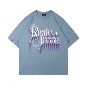 Серо-голубая оверсайз футболка REAKINSSE с логотипом бренда