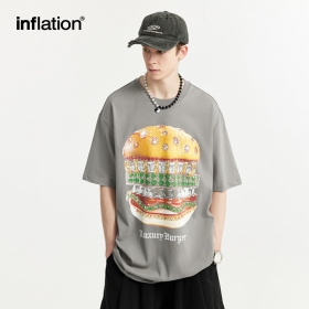 INFLATION с принтом бургера в стразах серого цвета футболка