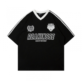 Чёрная Футболка оверсайз с логотипом бреда REAKINSSE  на груди