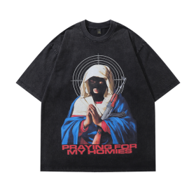 Универсальная чёрная с принтом "Монашка в маске" футболка от TKPA