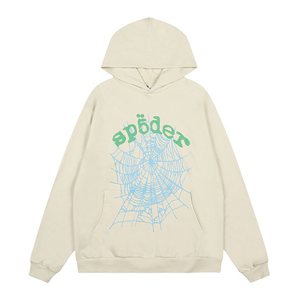 Sp5der худи в молочном цвете с опущенной плечевой линией