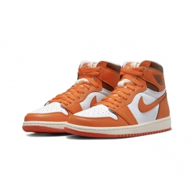 Оранжевые с белым кроссовки Air Jordan High кожа