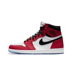 Красные с белым кроссовки Air Jordan High кожа