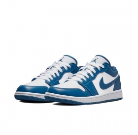 Белые с синим кроссовки Air Jordan Low кожа