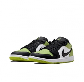 Черные с зеленым кроссовки Air Jordan Low кожа