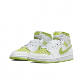 Белые с зеленым кроссовки Air Jordan Mid кожа