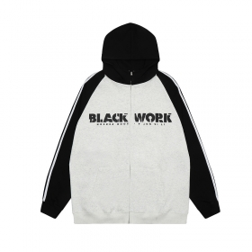 Чёрно-серое зип-худи Black Work со спущенной линией рукава