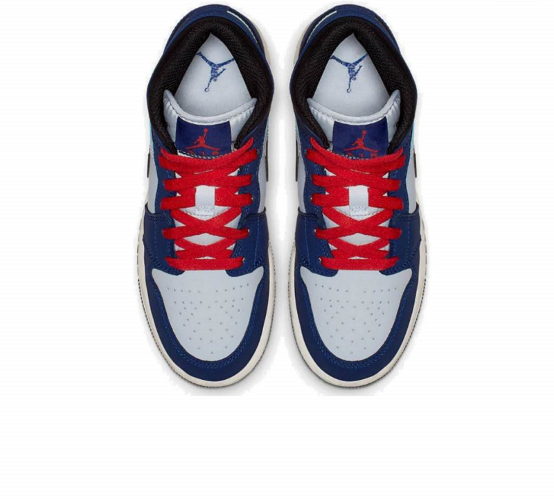 Синие с красными шнурками кроссовки Air Jordan Mid кожа