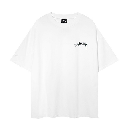 Унисекс белая от бренда Stussy футболка со спущенными рукавами