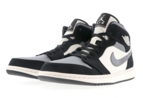 Черно-белые с металиком кроссовки Air Jordan Mid кожа