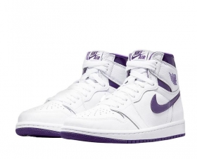 Белые кроссовки с фиолетовым воротником Air Jordan High