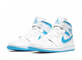 Белые с голубым кроссовки Air Jordan Mid кожа
