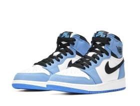 Голубые с белым кроссовки Air Jordan High кожа