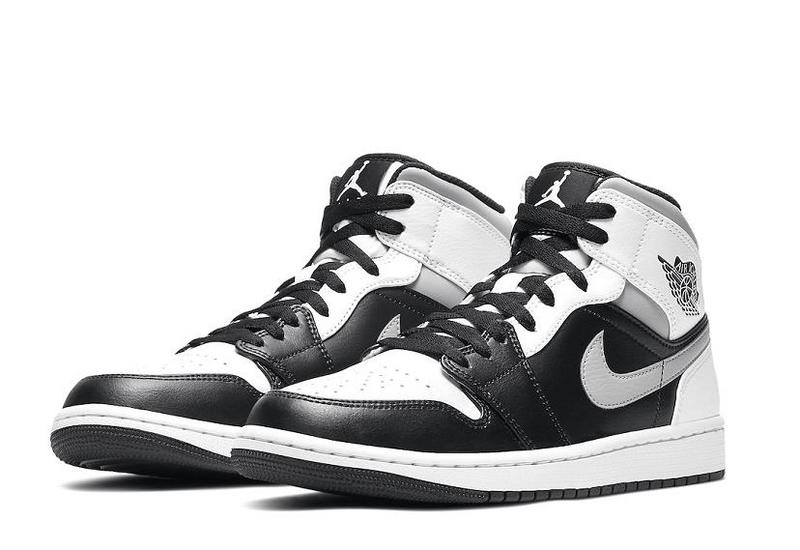 Черные с белым кроссовки Air Jordan Mid кожа
