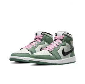Зеленые с белым кроссовки Air Jordan Mid кожа