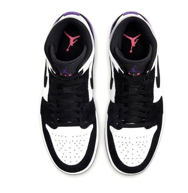 Кроссовки серые с фиолетовым Air Jordan Mid кожа
