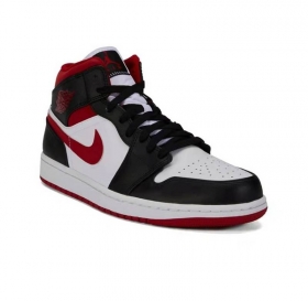 Белые с черным и красным кроссовки Air Jordan Mid кожа