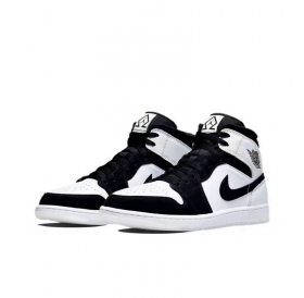 Кроссовки белые с черным Air Jordan Mid кожа